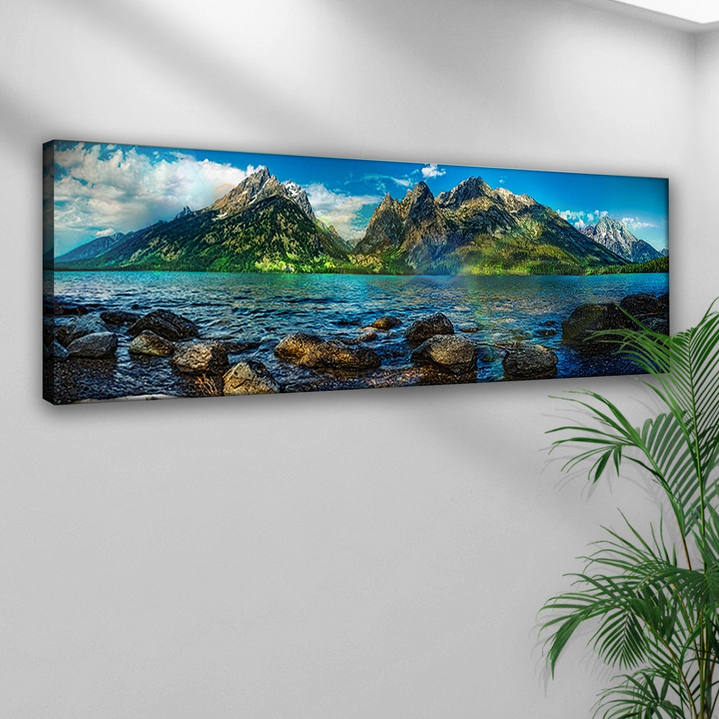 Lake By The Rocky Mountains Canvas Wall Art