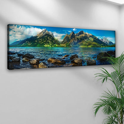 Lake By The Rocky Mountains Canvas Wall Art
