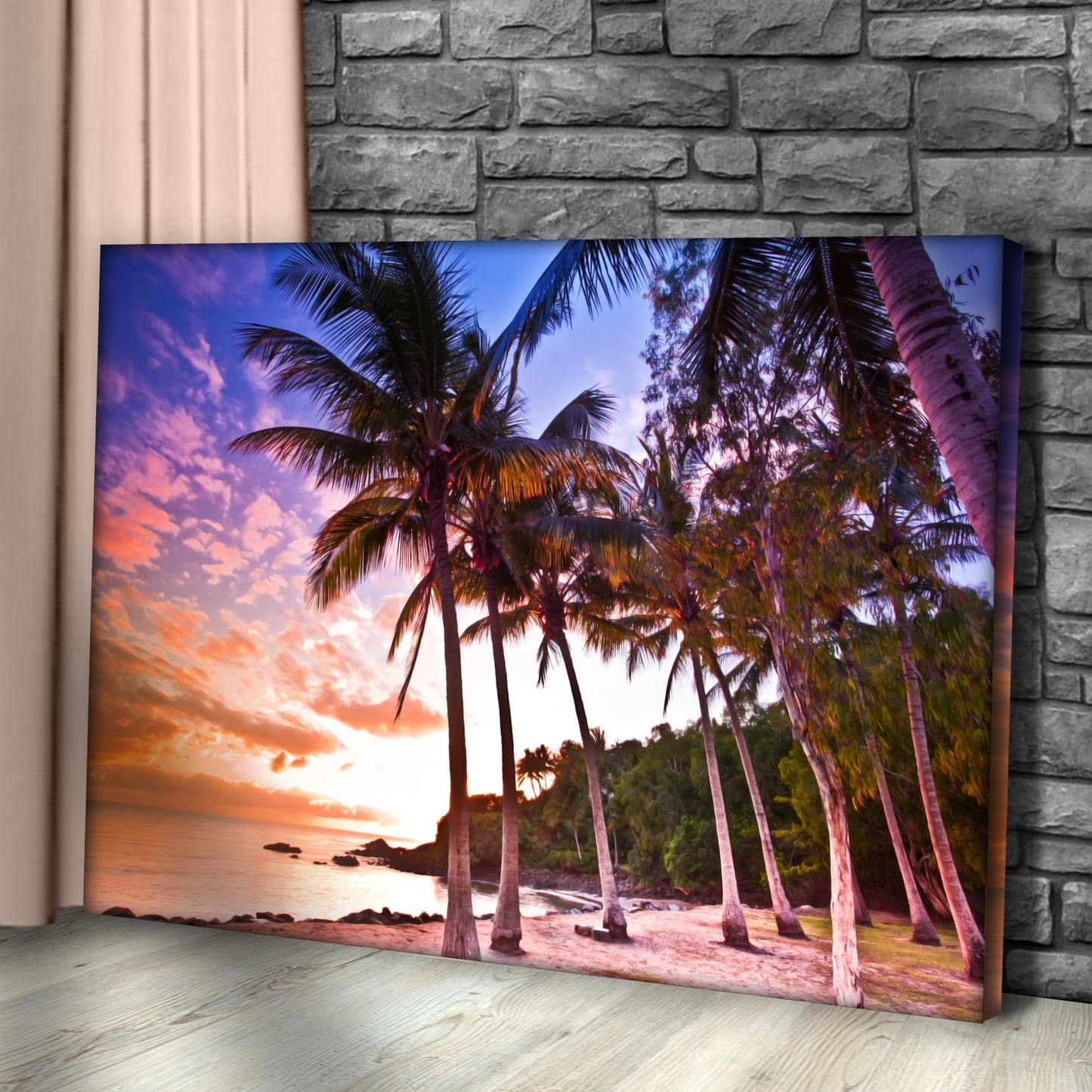 Tropical Palm Trees Sunset Canvas Wall Art