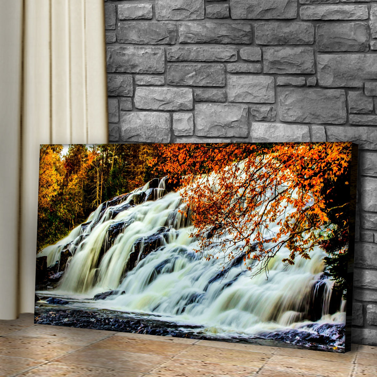 Waterfalls In Autumn Canvas Wall Art
