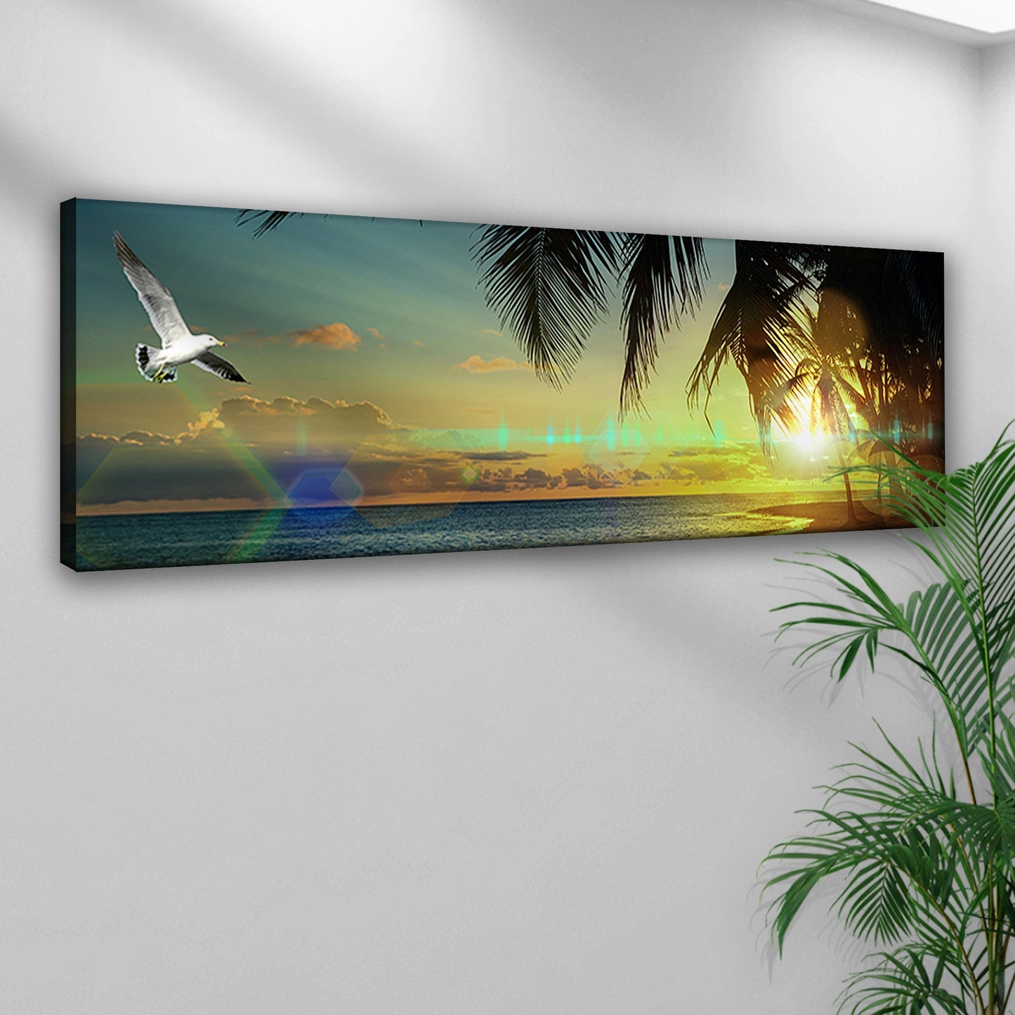 Coconut Trees And Tropical Beach Sunset Canvas Wall Art