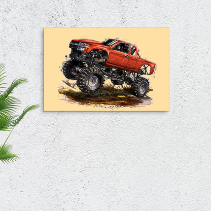 Monster Truck Painting Watercolor Canvas Wall Art