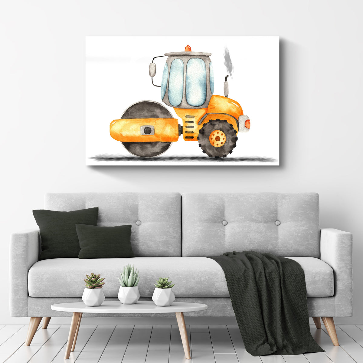 Construction Truck Steam Roller Canvas Wall Art