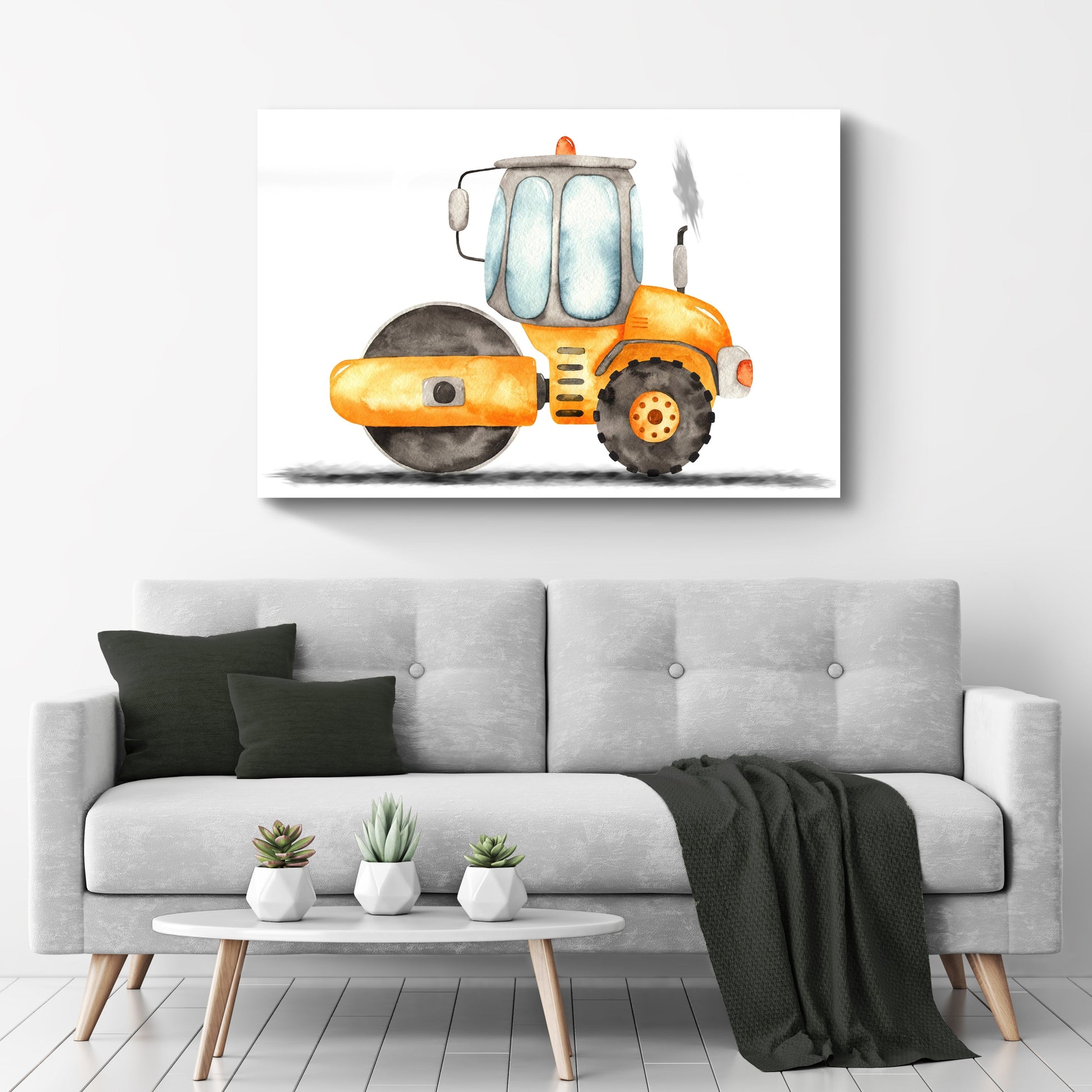 Construction Truck Steam Roller Canvas Wall Art