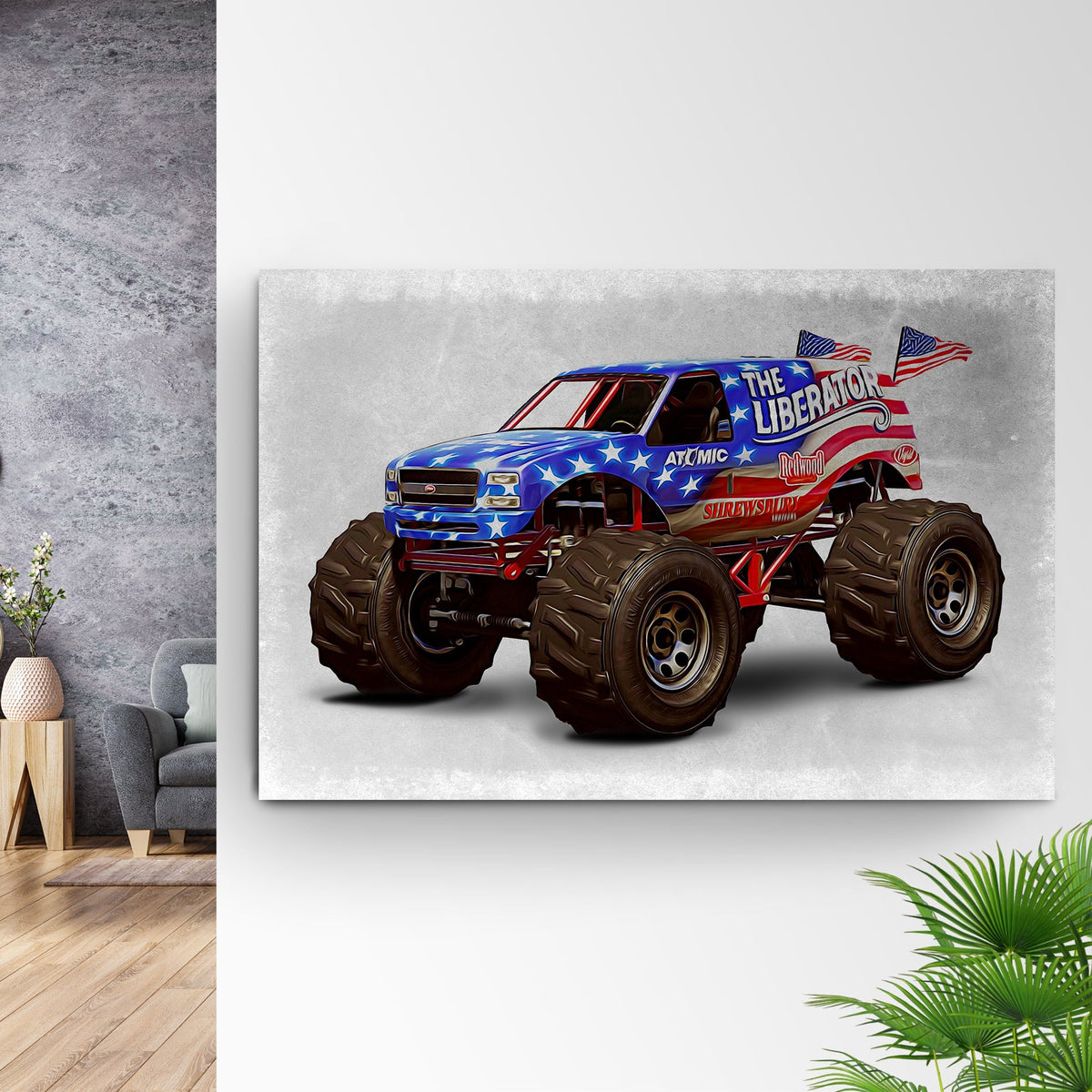 Monster Truck West Mountain Flag Canvas Wall Art