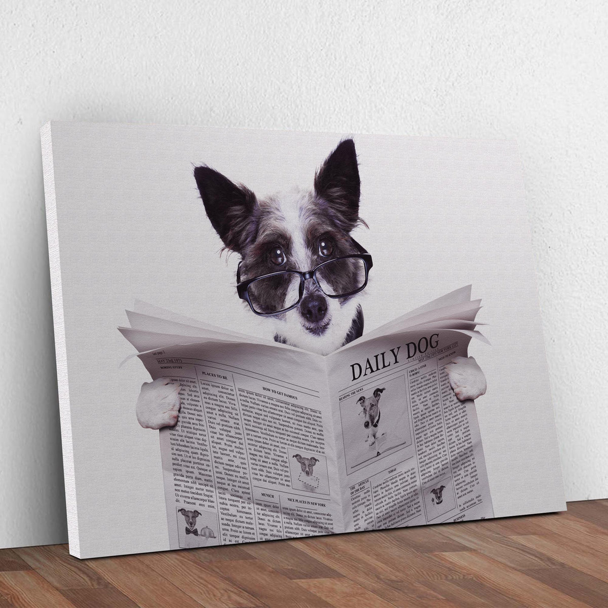 Dog Reading The Newspaper Canvas Wall Art
