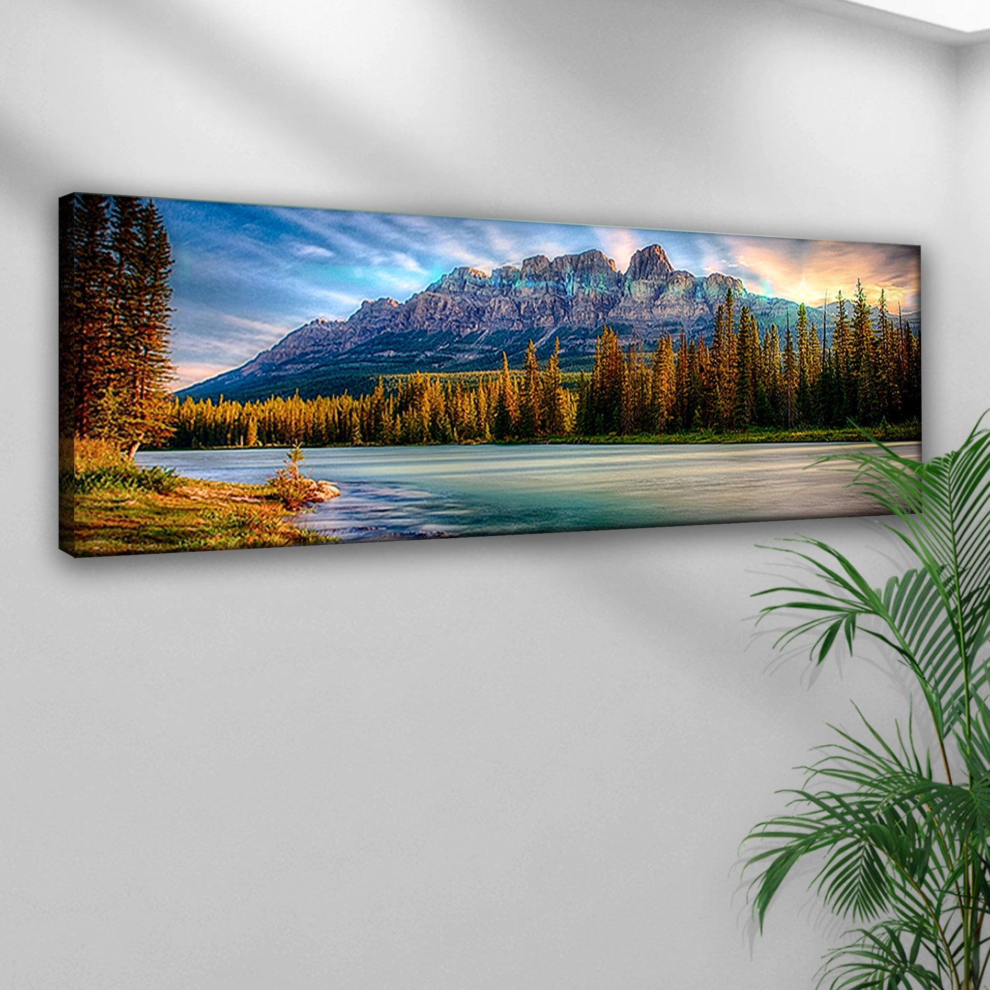 River And Rocky Mountain Sunrise Canvas Wall Art