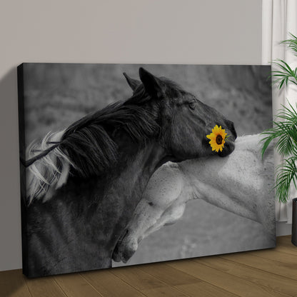 Sweet Black And White Horses Canvas Wall Art
