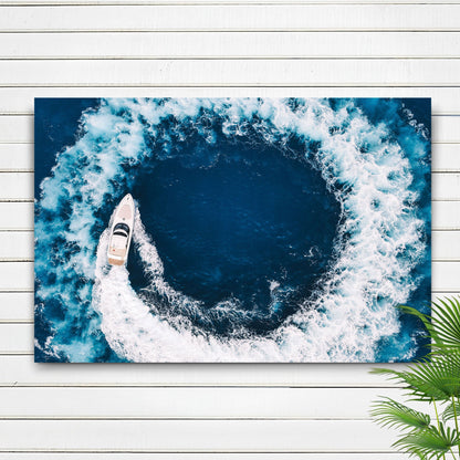 Boat Yacht In The Ocean Canvas Wall Art