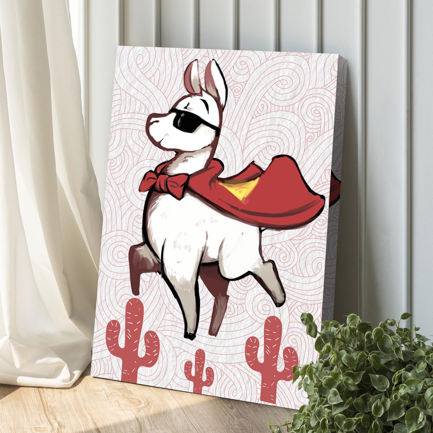 Cute Superhero Llama Portrait Canvas Wall Art
