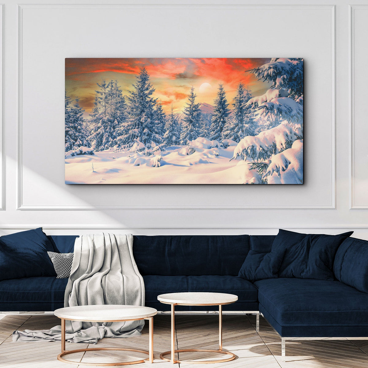 Sunset At Winter Forest Canvas Wall Art