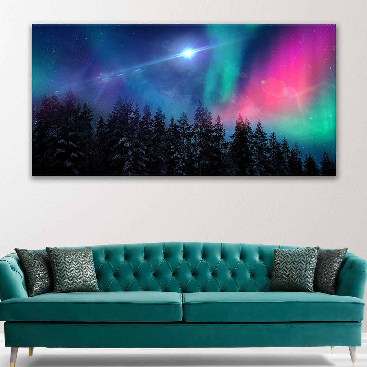 Northern Lights Capped Forest Canvas Wall Art