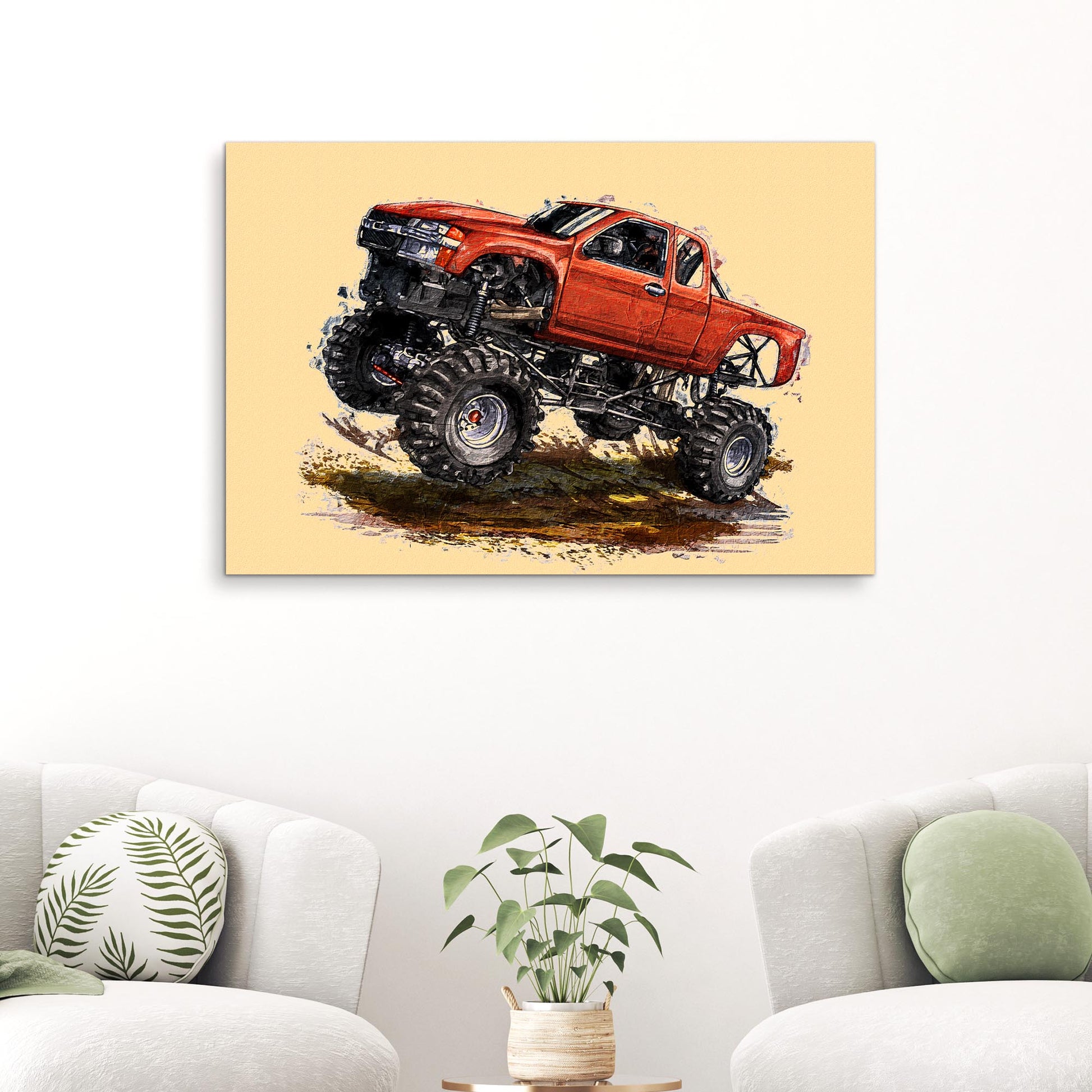 Monster Truck Painting Watercolor Canvas Wall Art