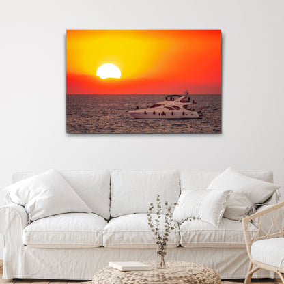 Boat Yacht Sunrise Canvas Wall Art