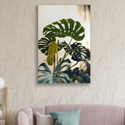 Fresh Tropical Green Leaves Canvas Wall Art