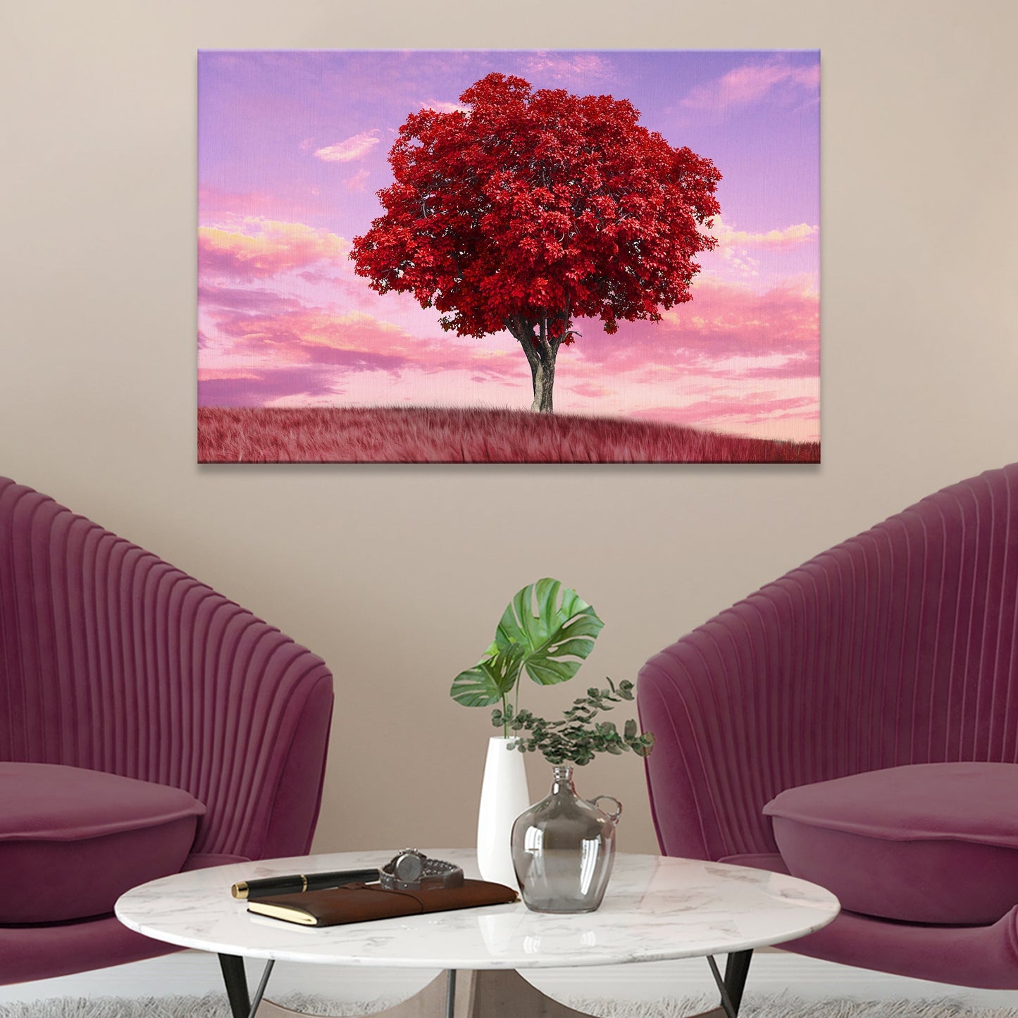 Maple Tree And Sunset Canvas Wall Art