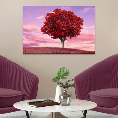 Maple Tree And Sunset Canvas Wall Art