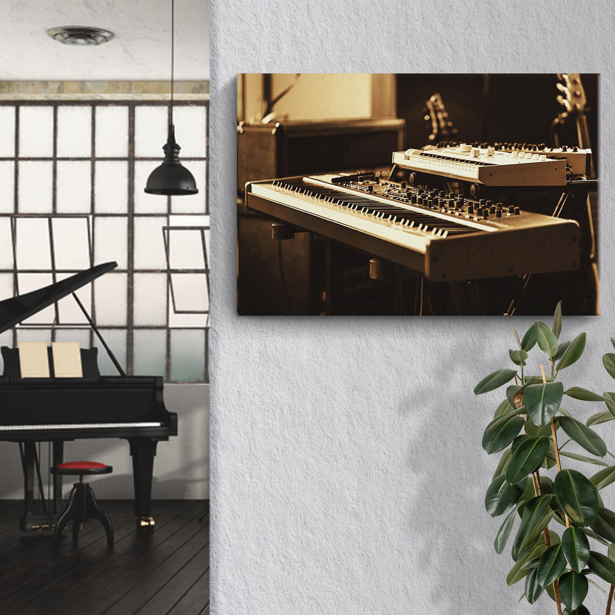 Keyboard Sepia Canvas Wall Art