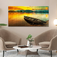 Abandoned Boat By The River At Sunset Wall Art