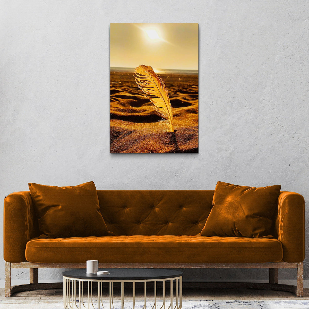 Decor Elements Feather Gold Canvas Wall Art
