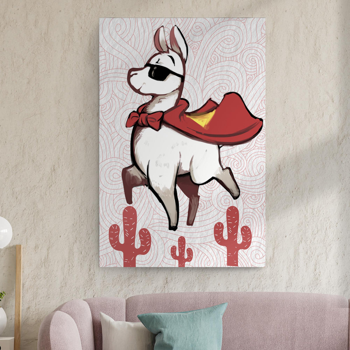 Cute Superhero Llama Portrait Canvas Wall Art