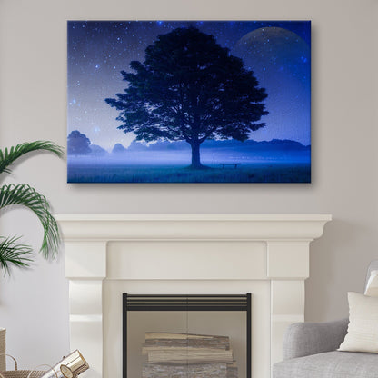 Starlit Sky Over The Tree Canvas Wall Art