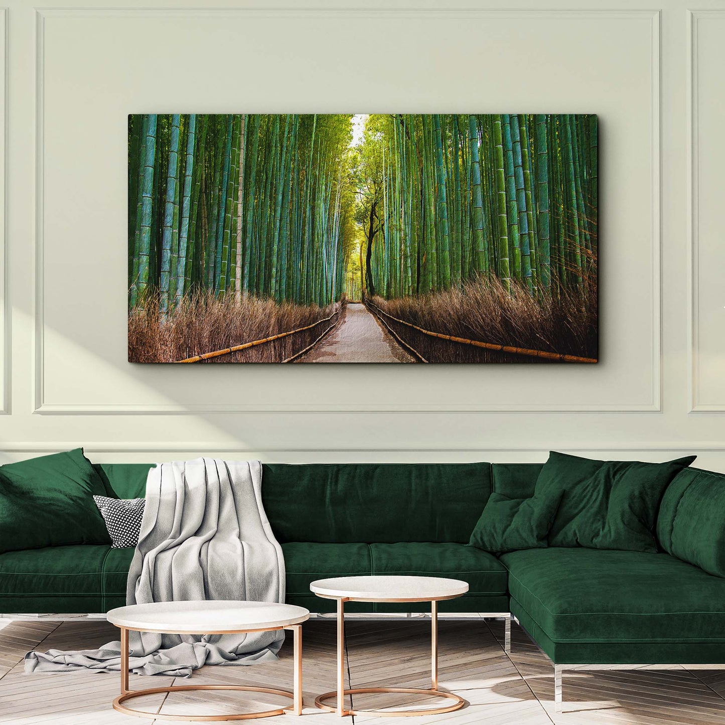 In Between A Forest Of Bamboo Trees Canvas Wall Art