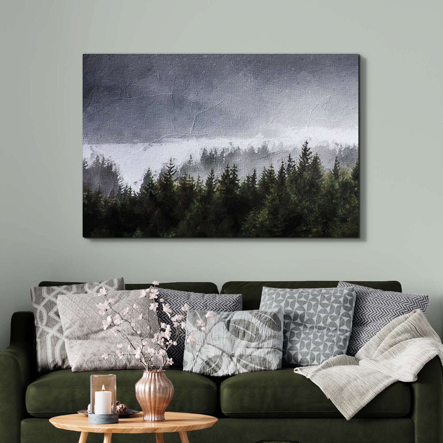 Into The Mist Among The Forest Canvas Wall Art