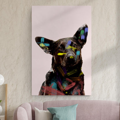 Colorful Black Dog Portrait Canvas Wall Art