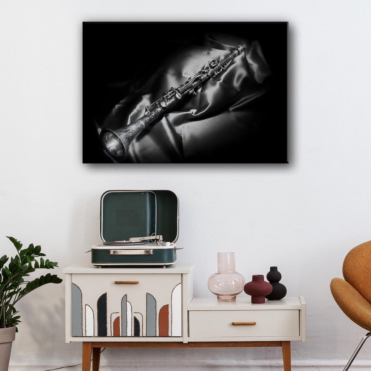 Clarinet Monochrome Canvas Wall Art