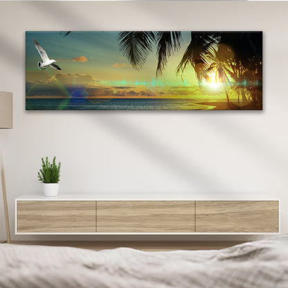Coconut Trees And Tropical Beach Sunset Canvas Wall Art