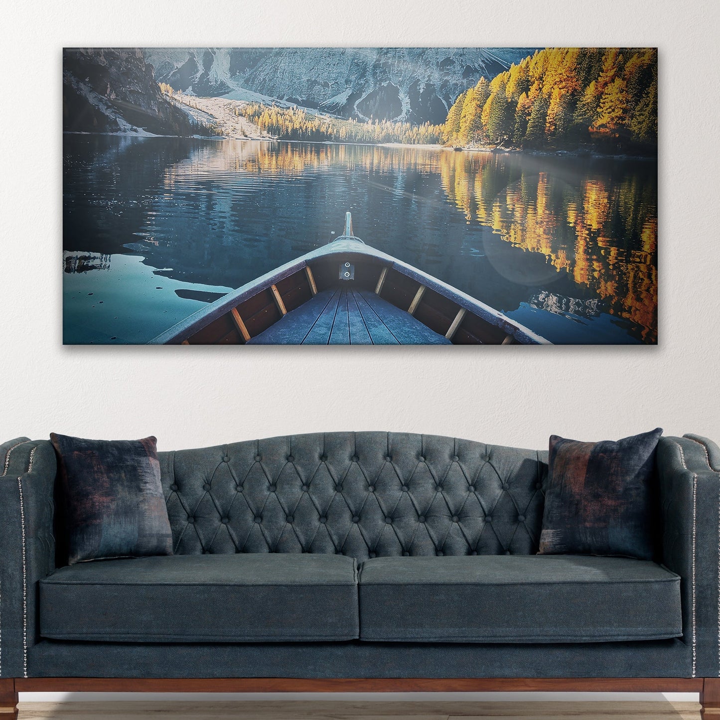 Boat View By The Lake Canvas Wall Art