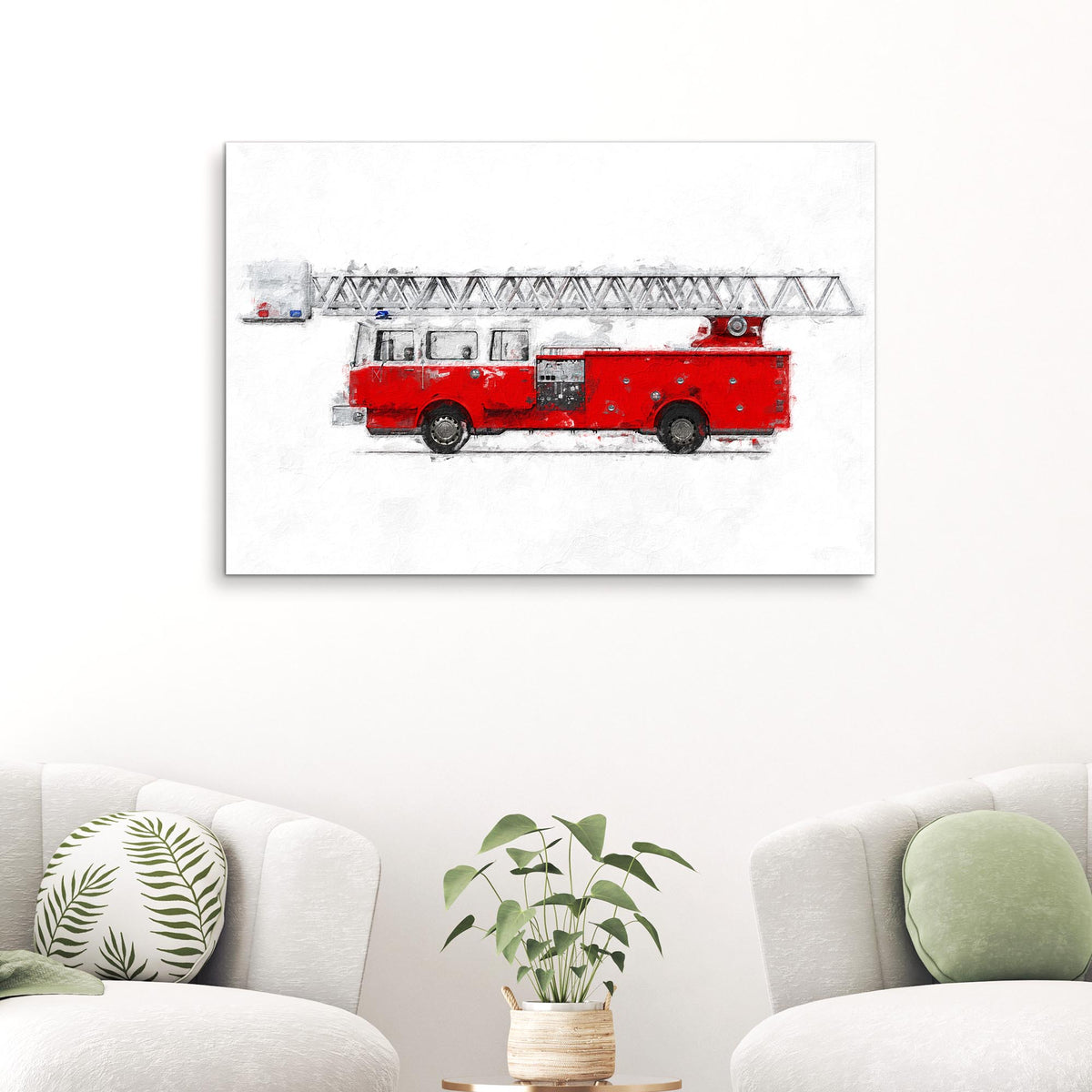 Fire Truck Aerial Canvas Wall Art