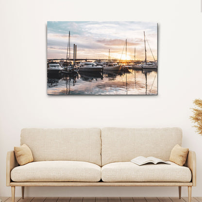 Boat Yacht At Sunset Canvas Wall Art