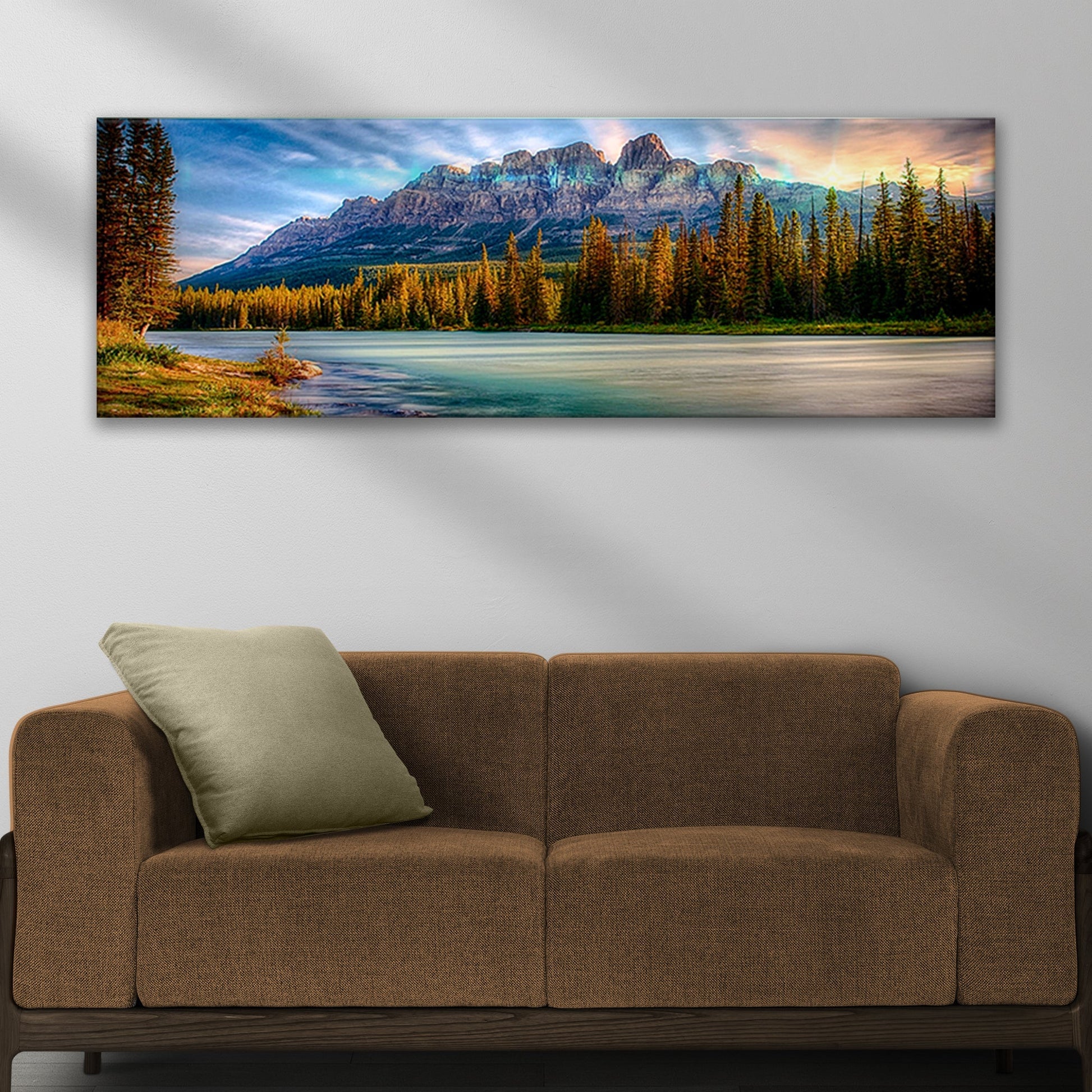 River And Rocky Mountain Sunrise Canvas Wall Art
