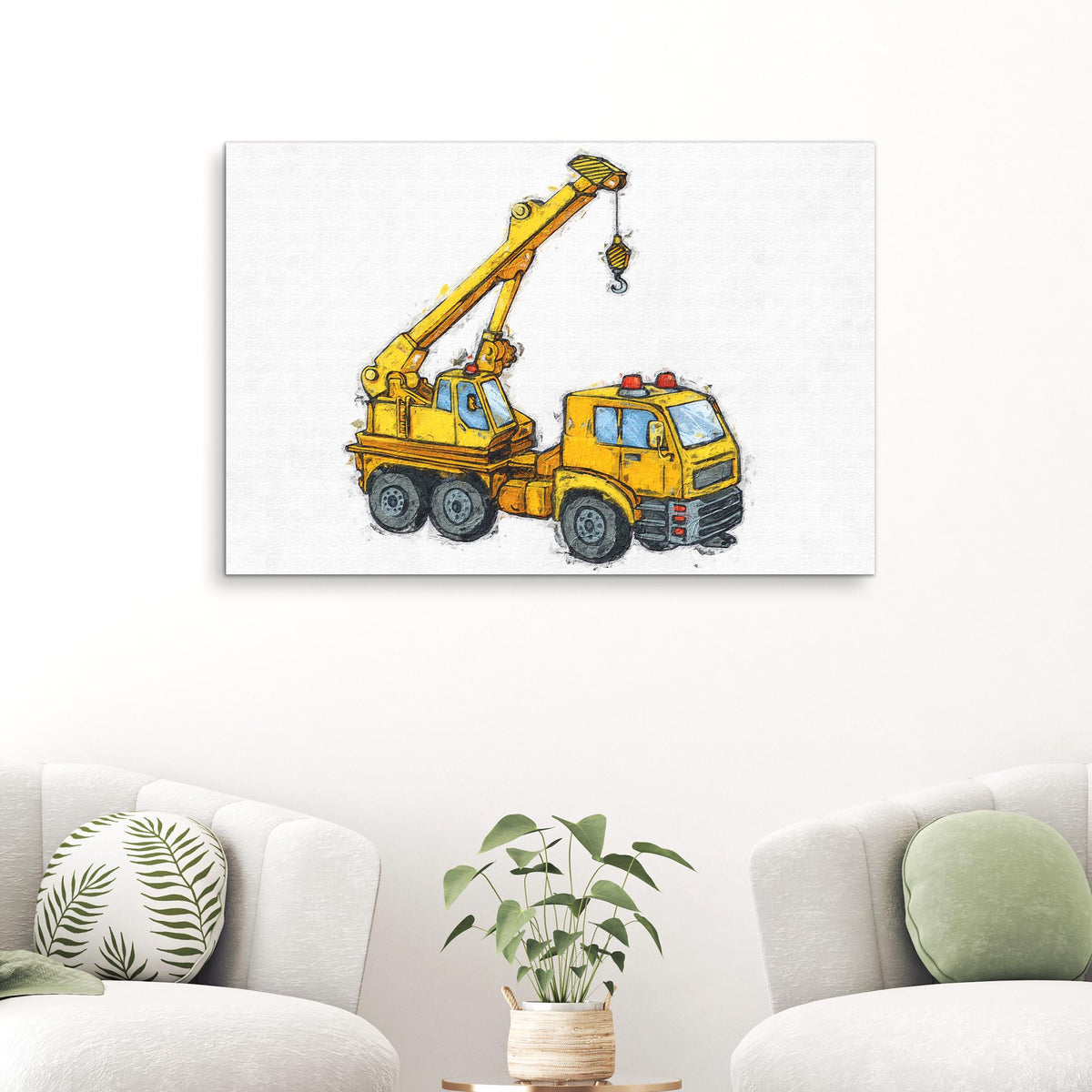 Construction Truck Crane Canvas Wall Art