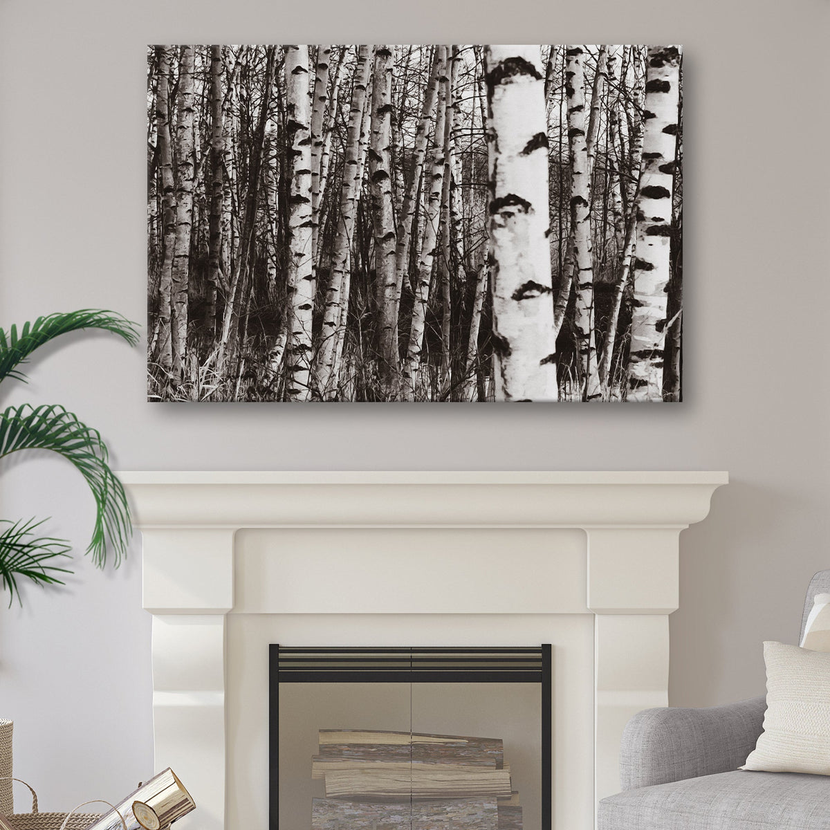 Grayscale Birch Tree Trunks Canvas Wall Art