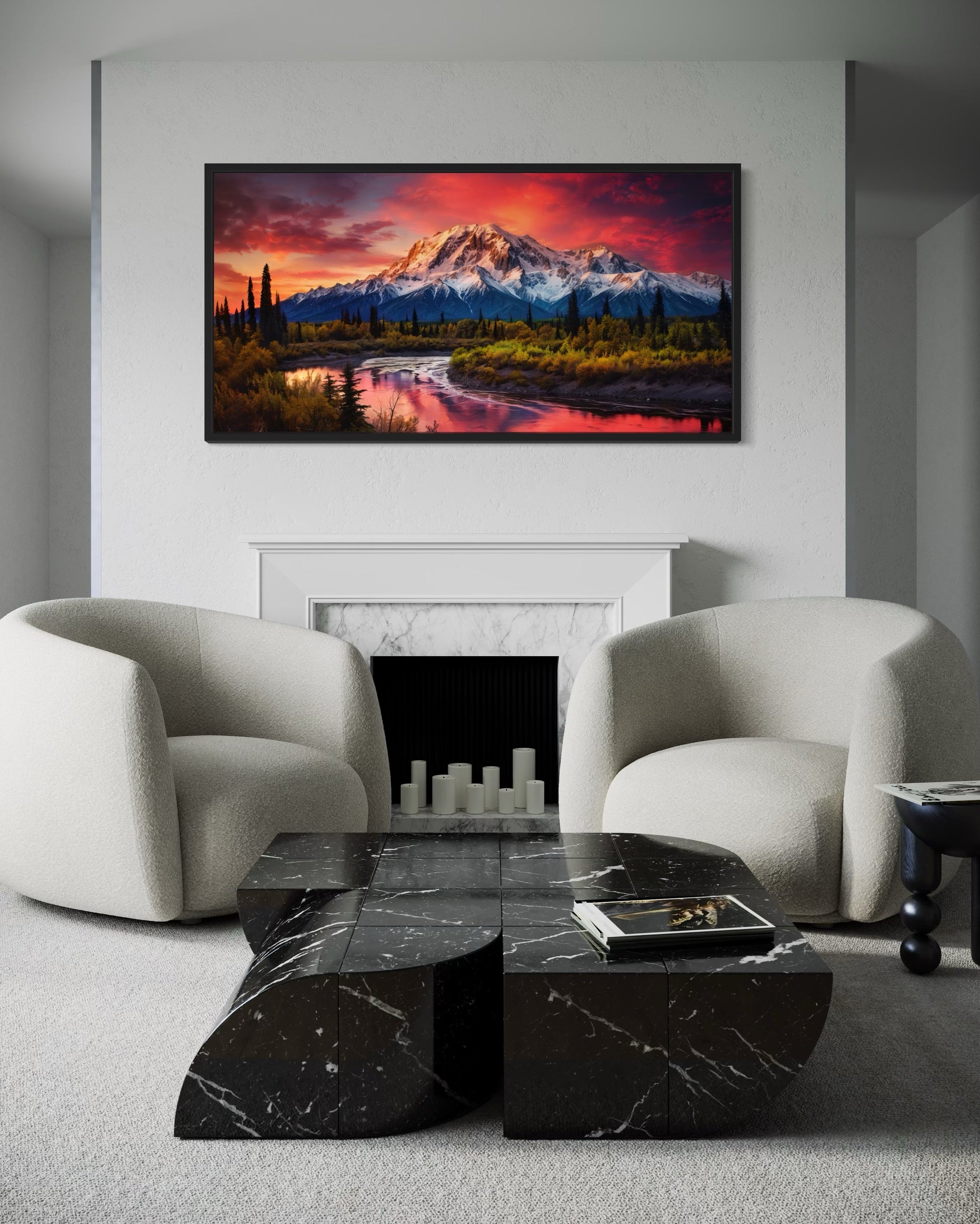 Talkeetna Mountains Wall Art - Framed Canvas Print | Rustic Cabin Decor