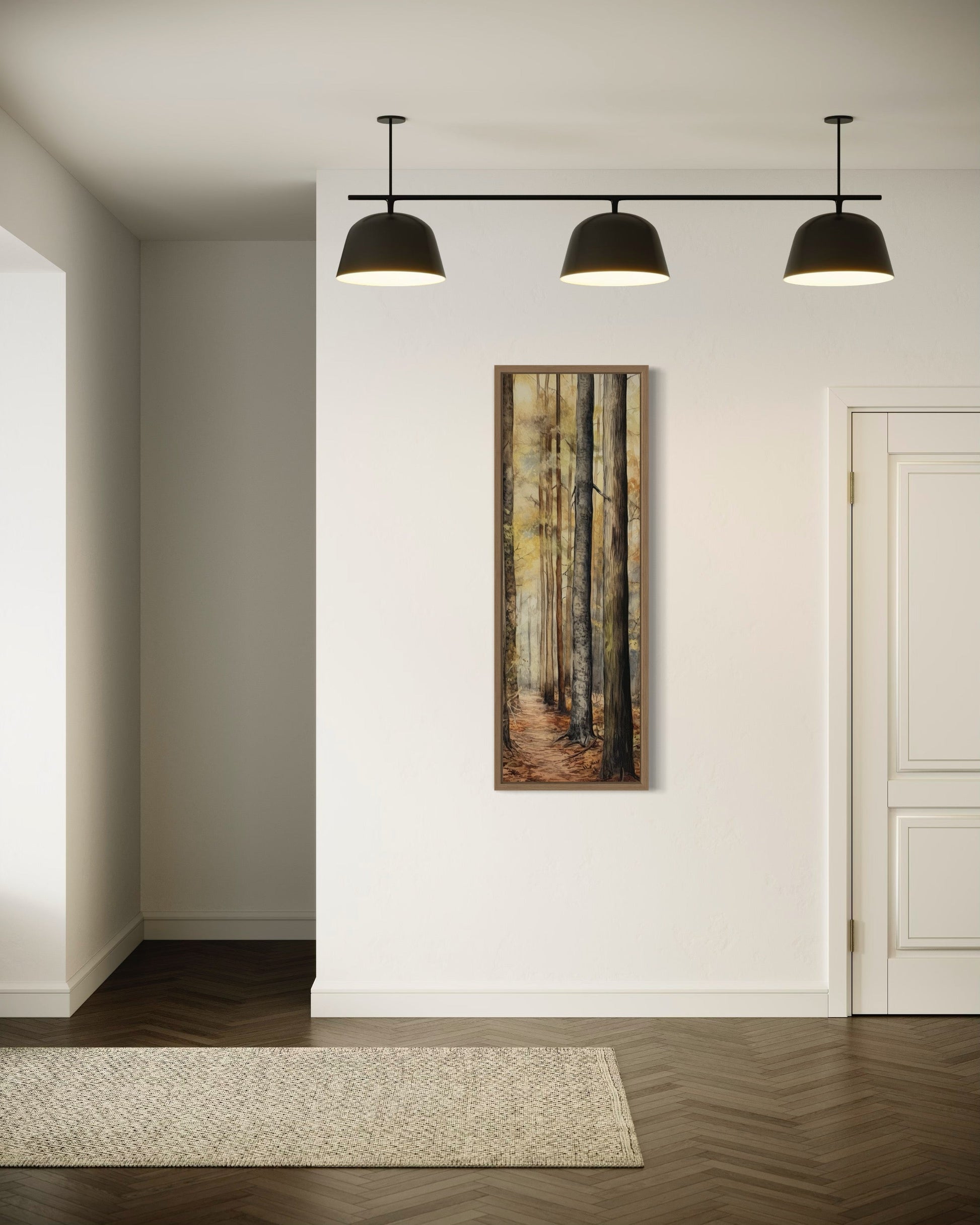Tall Long Narrow Cabin Decor Watercolor Fir Trees Framed Canvas Wall Art