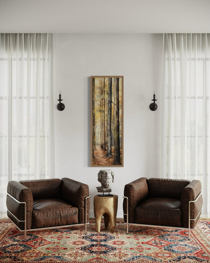 Tall Long Narrow Cabin Decor Watercolor Fir Trees Framed Canvas Wall Art
