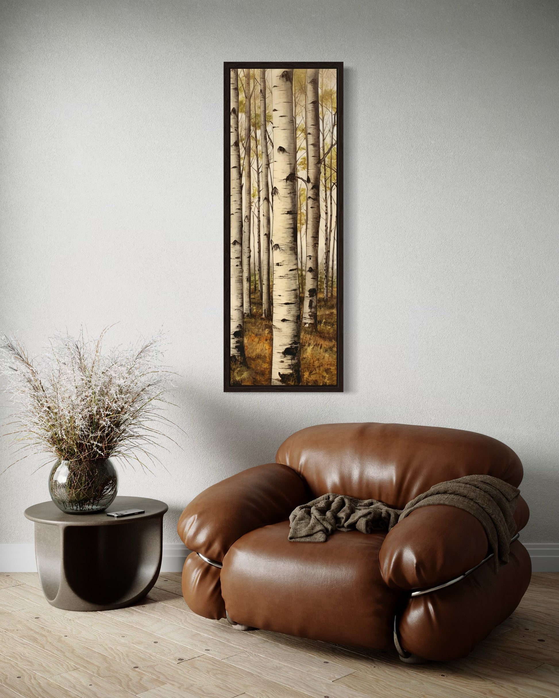 Tall Narrow Aspen Trees Vertical Framed Canvas Wall Art
