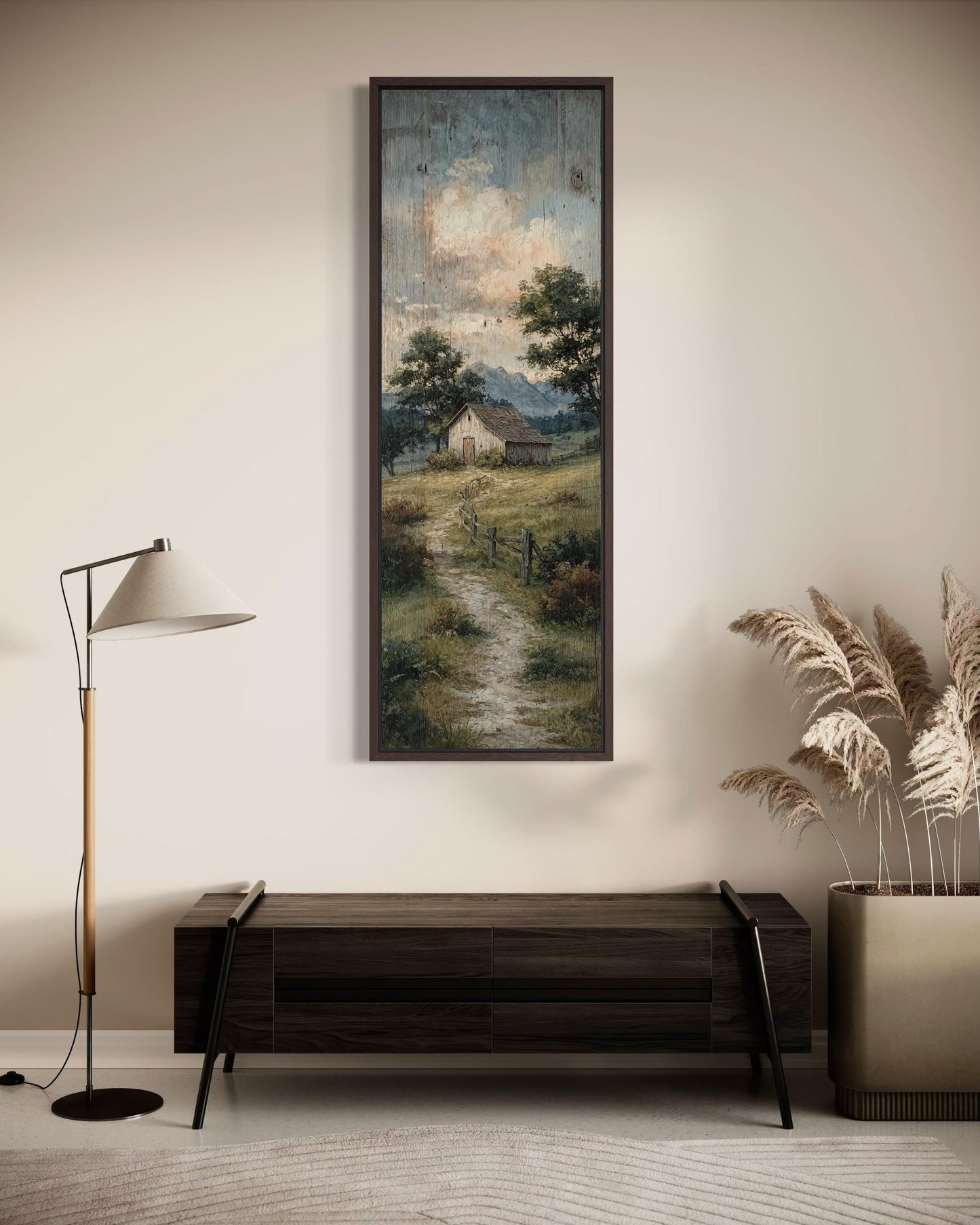 Tall Narrow Barn With Rustic Country Path Landscape Wall Art For Farmhouse Decor