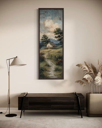 Tall Narrow Barn With Rustic Country Path Landscape Wall Art For Farmhouse Decor