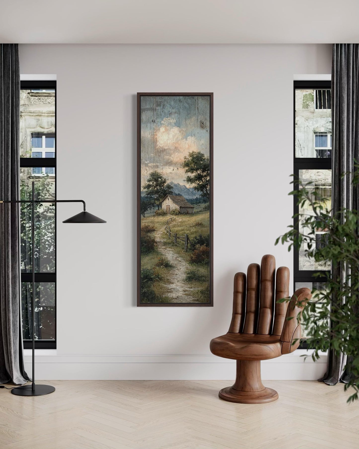 Tall Narrow Barn With Rustic Country Path Landscape Wall Art For Farmhouse Decor