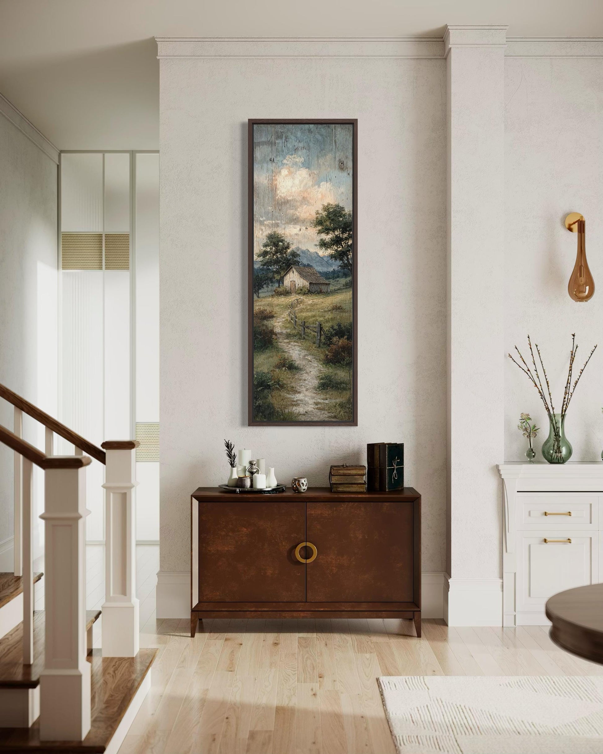 Tall Narrow Barn With Rustic Country Path Landscape Wall Art For Farmhouse Decor
