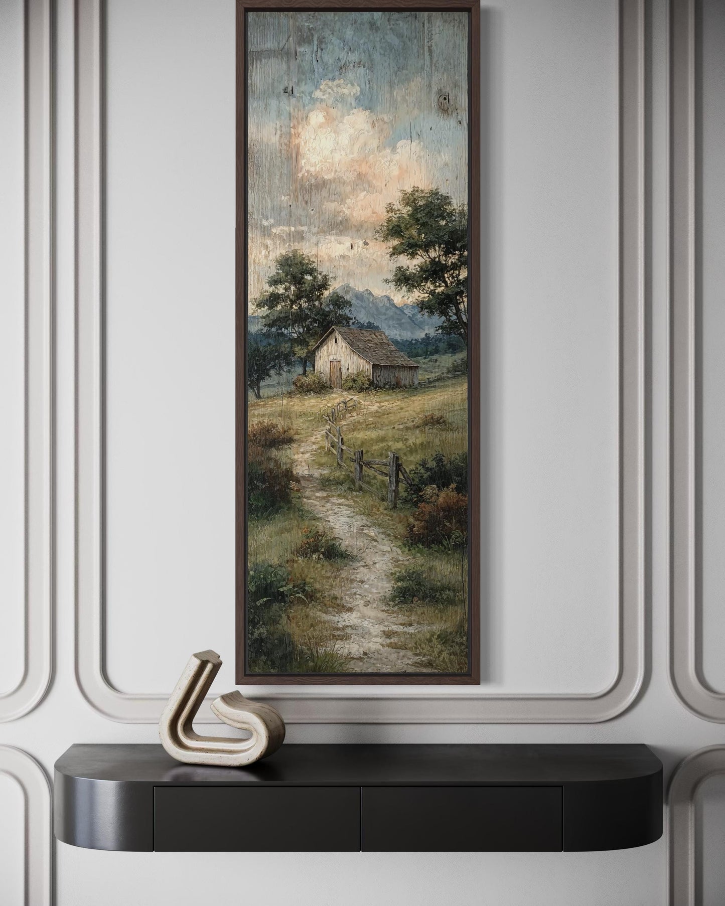 Tall Narrow Barn With Rustic Country Path Landscape Wall Art For Farmhouse Decor