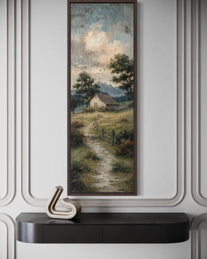 Tall Narrow Barn With Rustic Country Path Landscape Wall Art For Farmhouse Decor