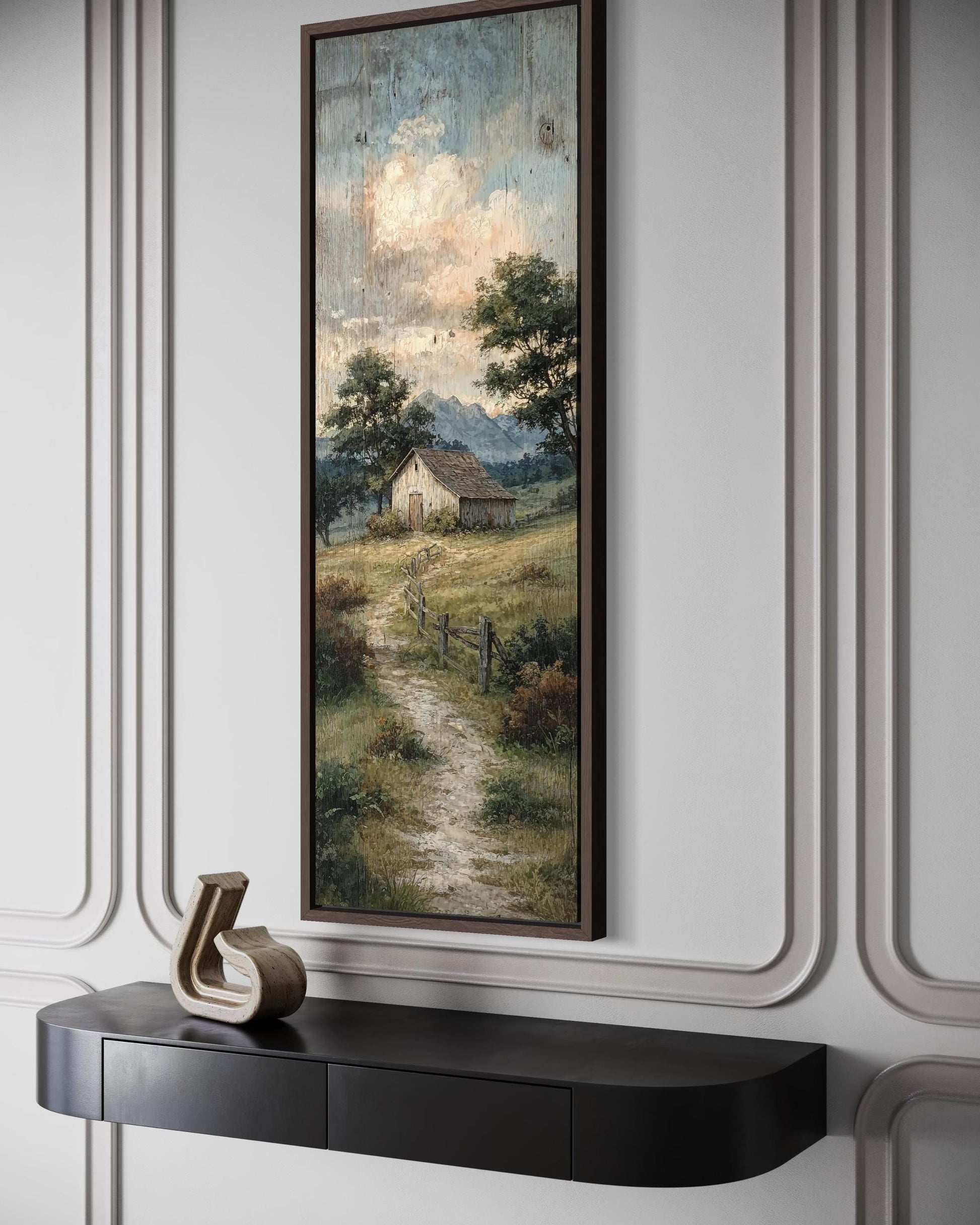Tall Narrow Barn With Rustic Country Path Landscape Wall Art For Farmhouse Decor