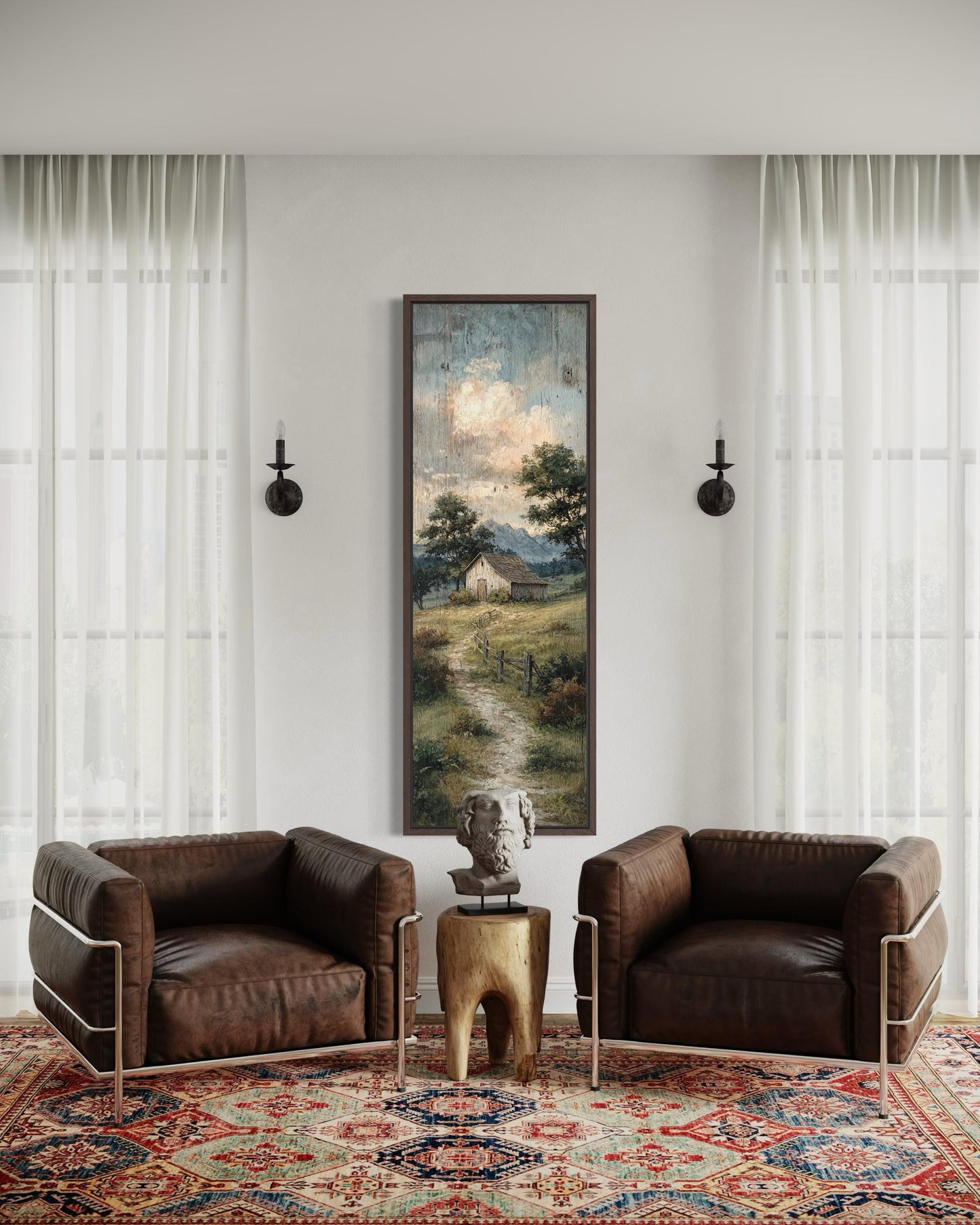 Tall Narrow Barn With Rustic Country Path Landscape Wall Art For Farmhouse Decor