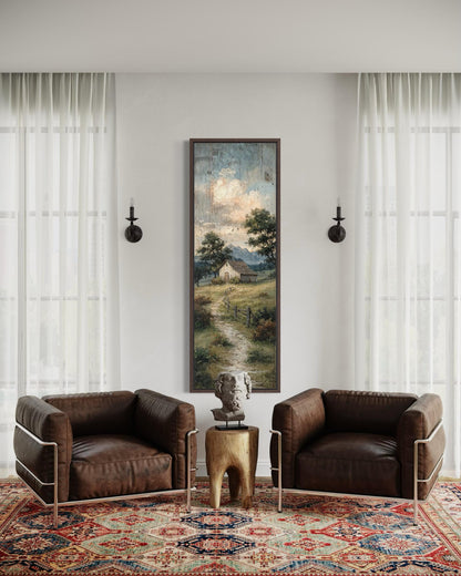 Tall Narrow Barn With Rustic Country Path Landscape Wall Art For Farmhouse Decor
